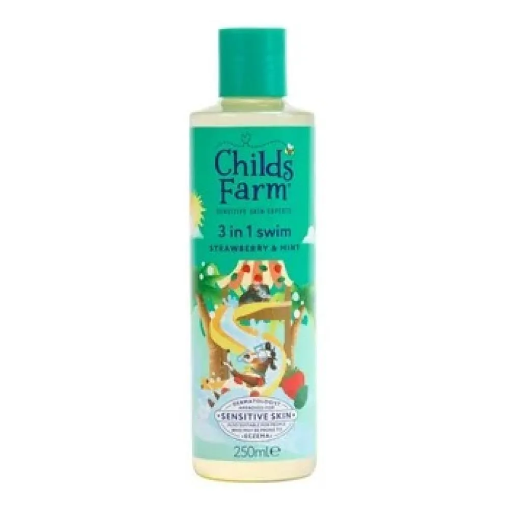 Childs Farm 3in1 Duschgel, Shampoo und Conditioner nach dem Schwimmen Erdbeere und Minze 250 ml