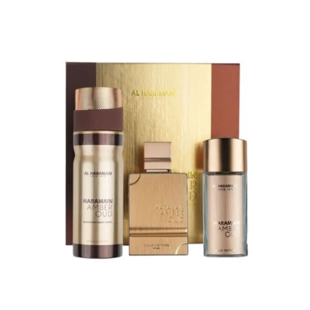 Amber Oud Gold Edition Geschenkset Eau de Parfum 75 ml + Eau de Parfum 30 ml + parfümiertes Körperspray Unisex 75 ml parfemovana voda 30 ml telova mlha parfemovana voda 200 ml unisex