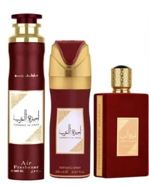 Asdaaf Ameerat Al Arab Geschenkset – 100 ml + Parfümiertes Spray 200 ml + Raumduft Eau de Parfum