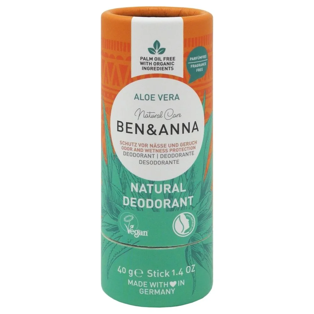 Ben & Anna Festes Deodorant ohne Parfum (40 g) - Aloe Vera - für empfindliche Haut