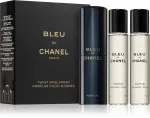 Bleu de Chanel nachfüllbarer Taschenzerstäuber 20 ml + 2 x Parfum-Nachfüllung für Herren
