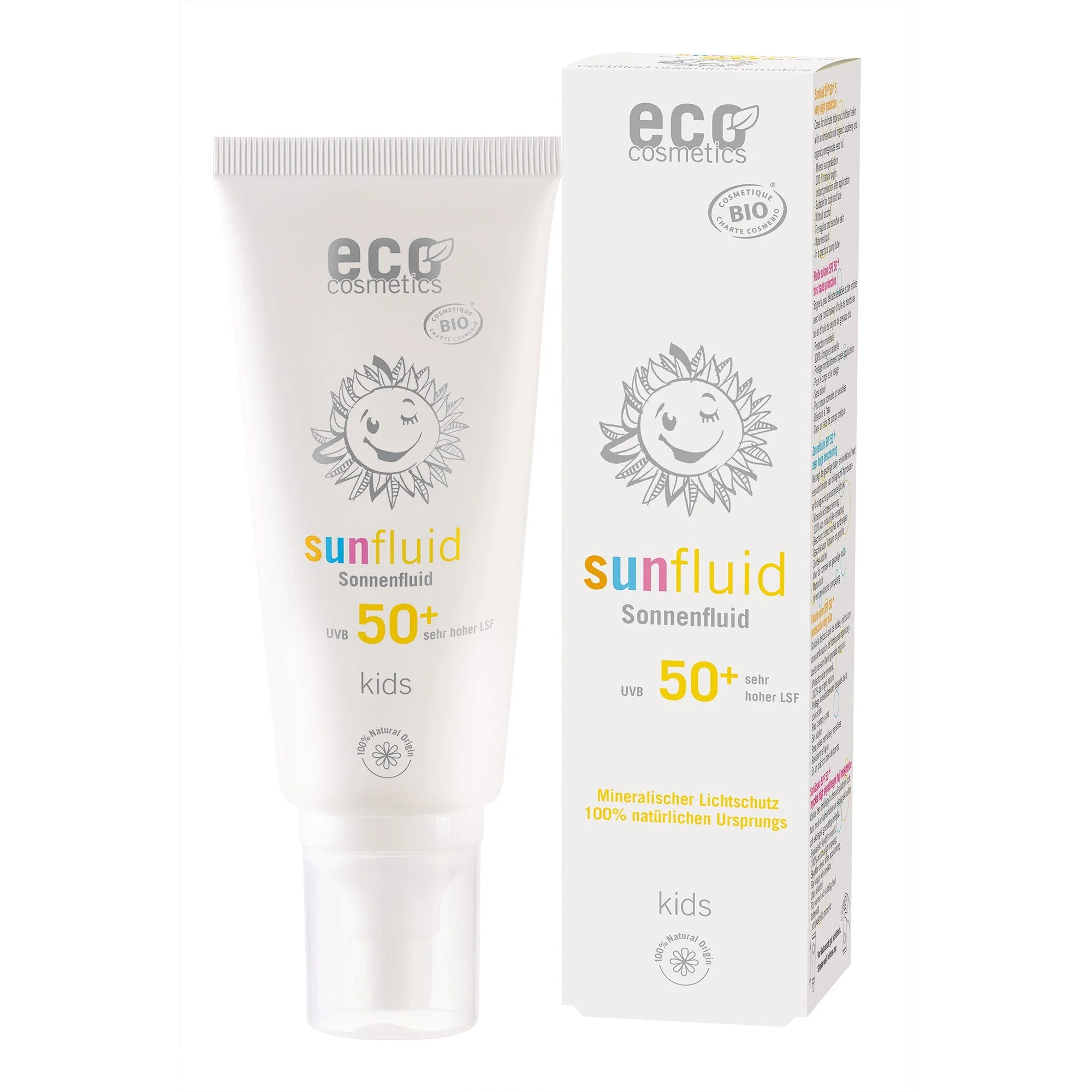 Eco Cosmetics Kinder-Sonnenfluid LSF 50+ BIO (100 ml) - mit natürlichem mineralischem Filter