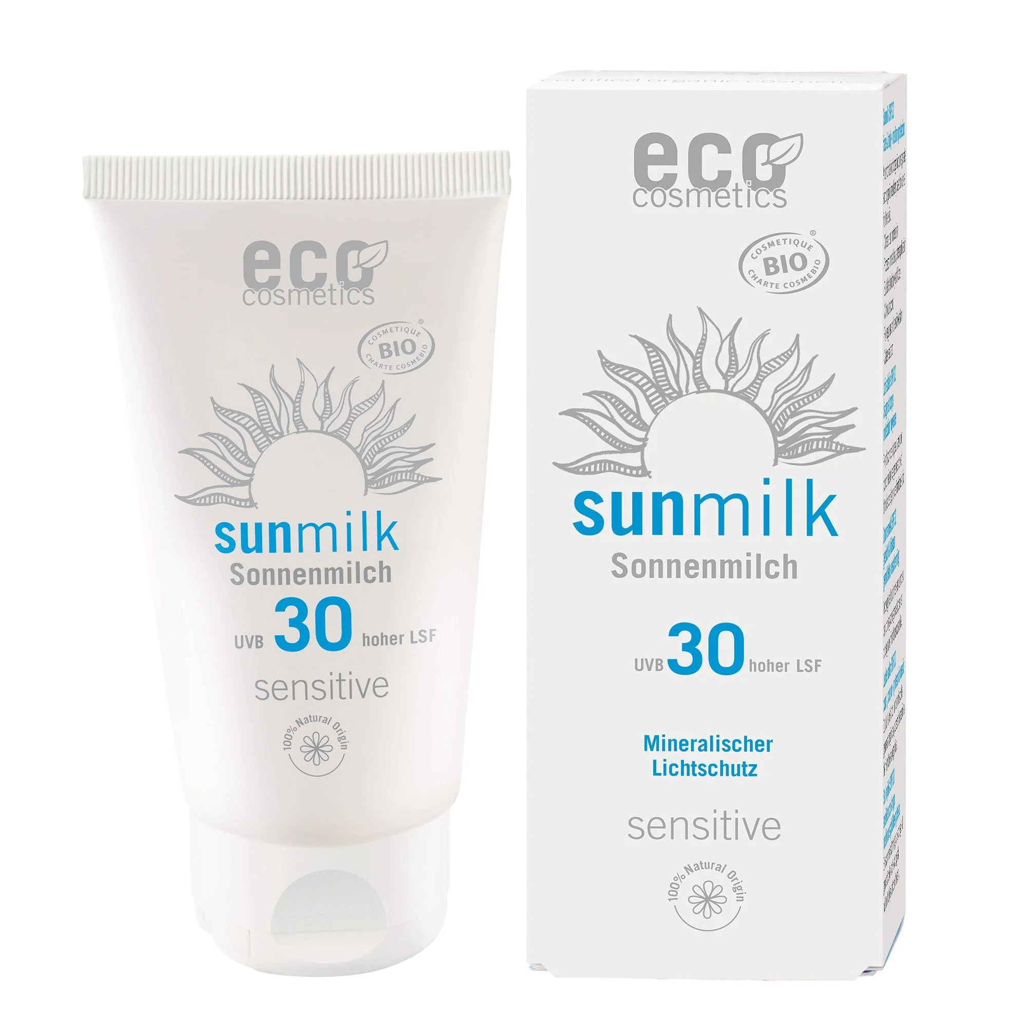 Eco Cosmetics Sonnenmilch LSF 30 Sensitiv Bio (75 ml) - mit natürlichen Mineralfiltern