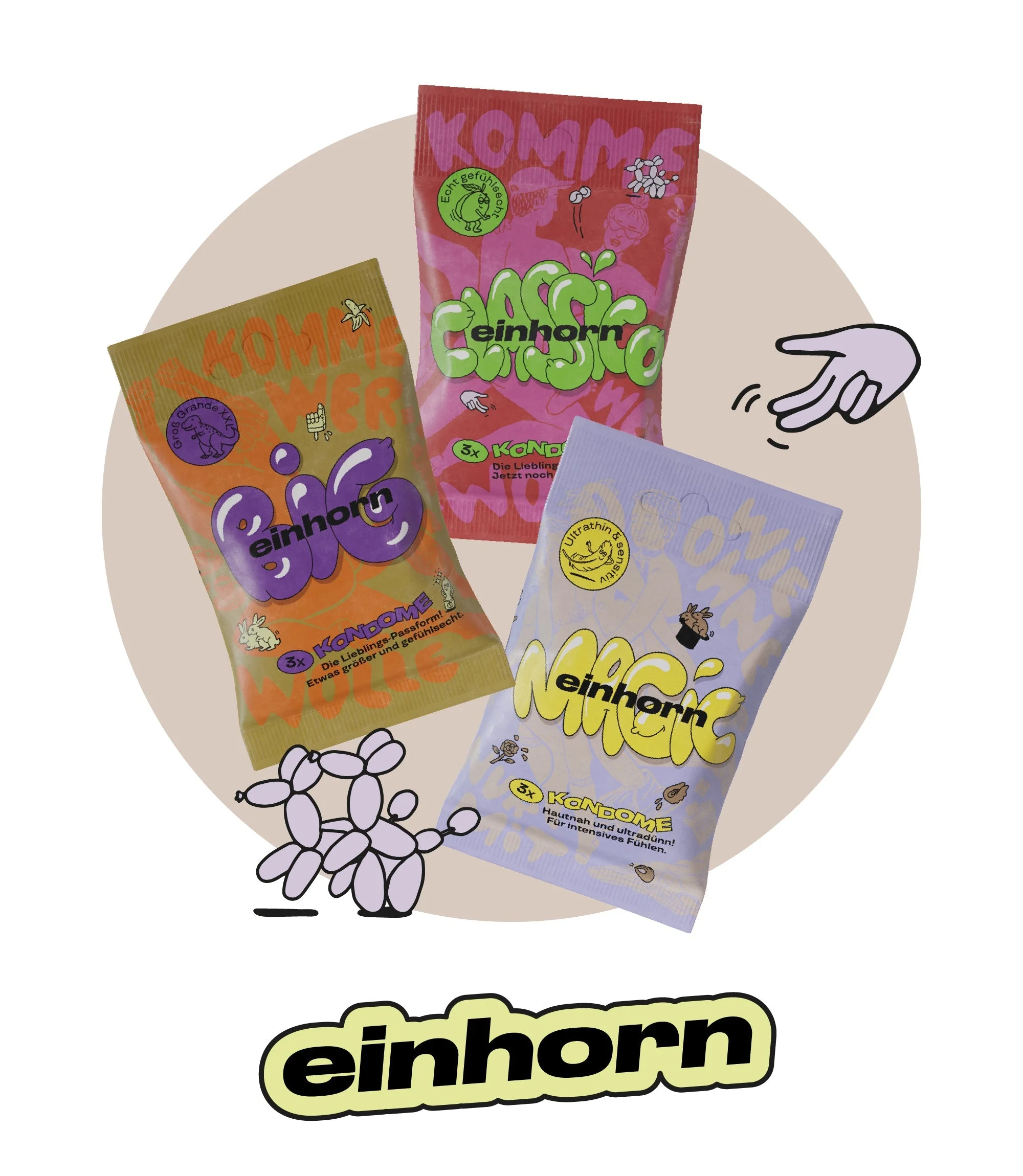 Einhorn Kondome Big 3 Stück - vegan, unparfümiert
