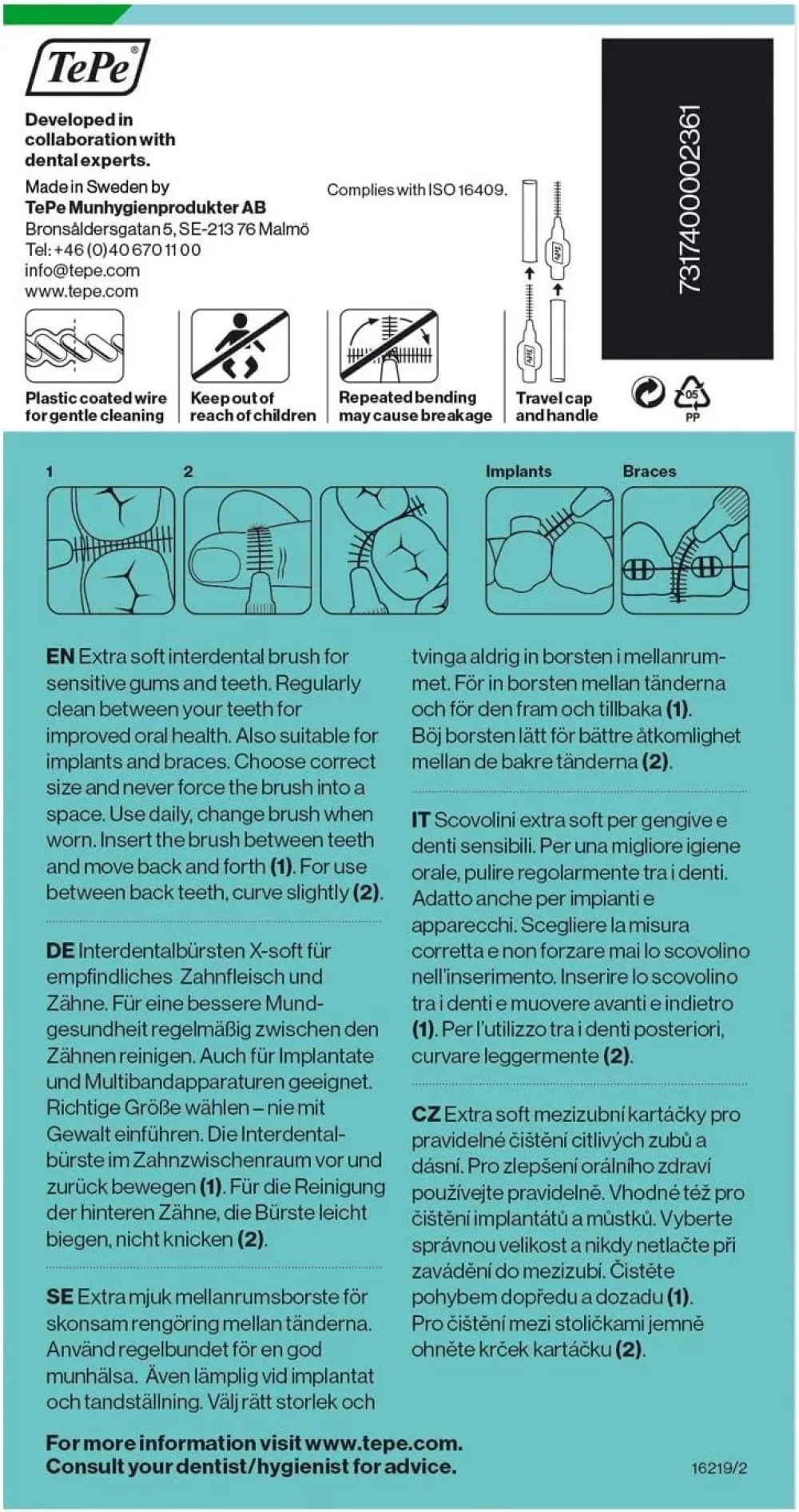 Extra weiche Interdentalbürsten Größe 5 grün (0,8 mm) 8 Stück