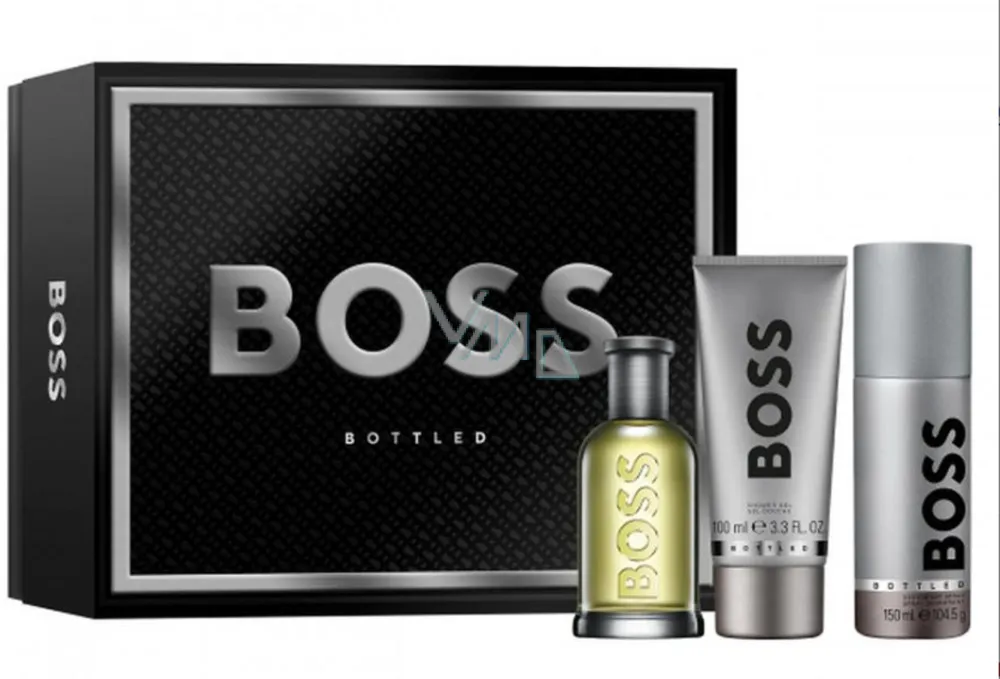 Boss Bottled Geschenkset für Männer Eau de Toilette 100 ml + Duschgel 100 ml + Deospray 150 ml 100 ml + sprchový gel 100 ml + deosprej 150 ml