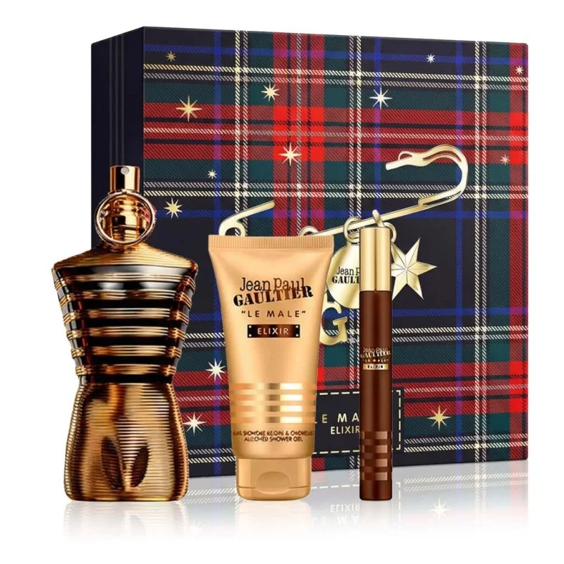 Le Male Elixir 125 ml + Parfum MINI 10 ml + parfümiertes Duschgel für Herren 75 ml