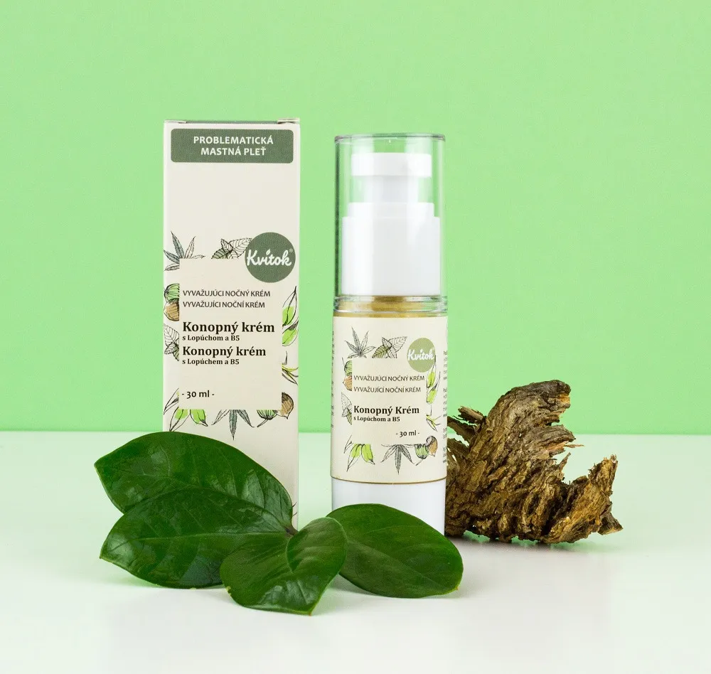 Kvitok Hanf-Nachtcreme für fettige Haut (30 ml) - beseitigt Akne