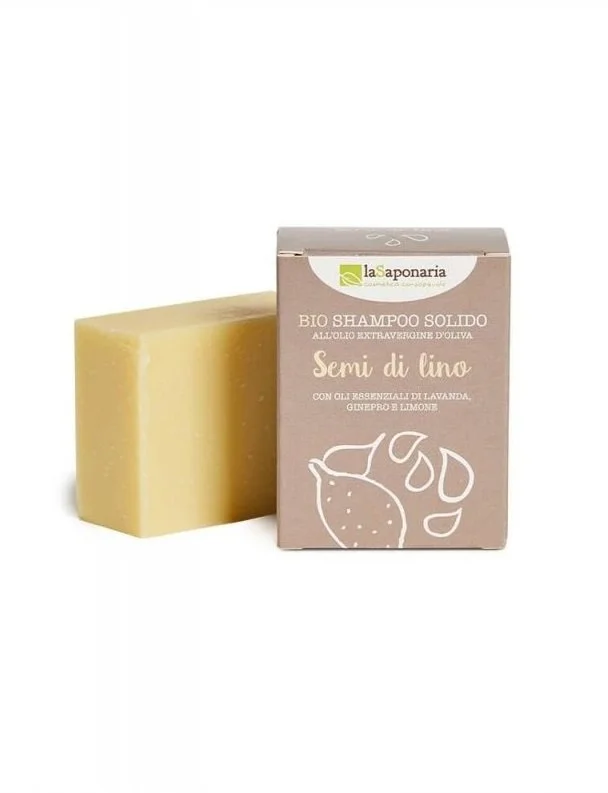 laSaponaria Feste 2-in-1-Seife für Körper und Haare mit Bio-Leinöl (100 g) - in Papierverpackung