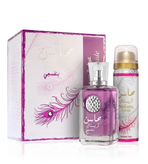 Lattafa Mahasin Crystal Violet Geschenkset für Damen Eau de Parfum 100 ml + Deospray 50 ml