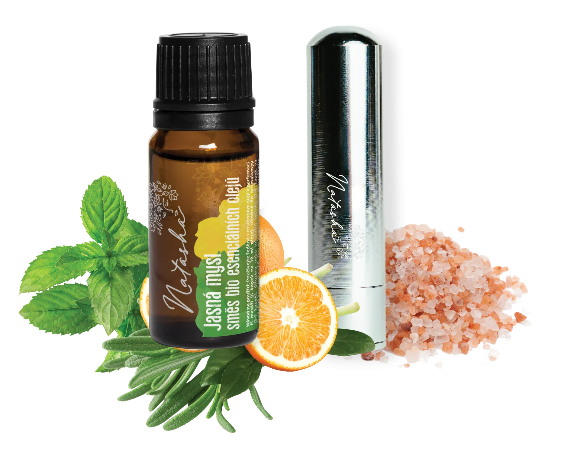 Natasha Aroma-Set mit Inhalierstift - Klarer Geist - frische Orange, Pfefferminze und Rosmarin
