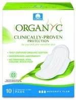 Organyc Moderate Day Pads mit Flügeln (10 Stück) - 100% Bio-Baumwolle, 3 Tropfen