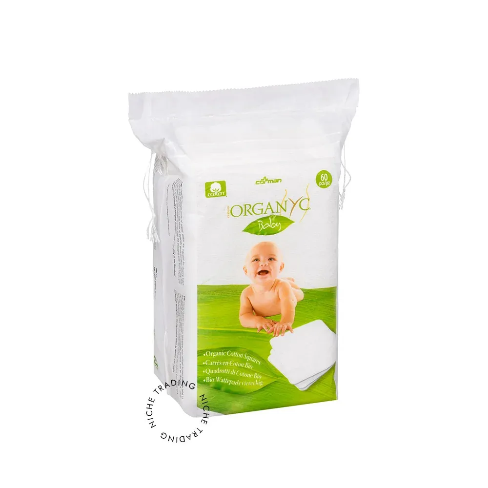 Organyc Baumwollquadrate zum Reinigen für Kinder (60 Stück) - 100% Bio-Baumwolle