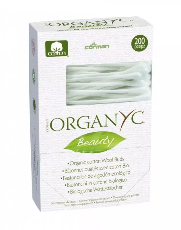 Organyc Ohr-Wattestäbchen (200 Stück) - aus Bio-Baumwolle und recyceltem Karton