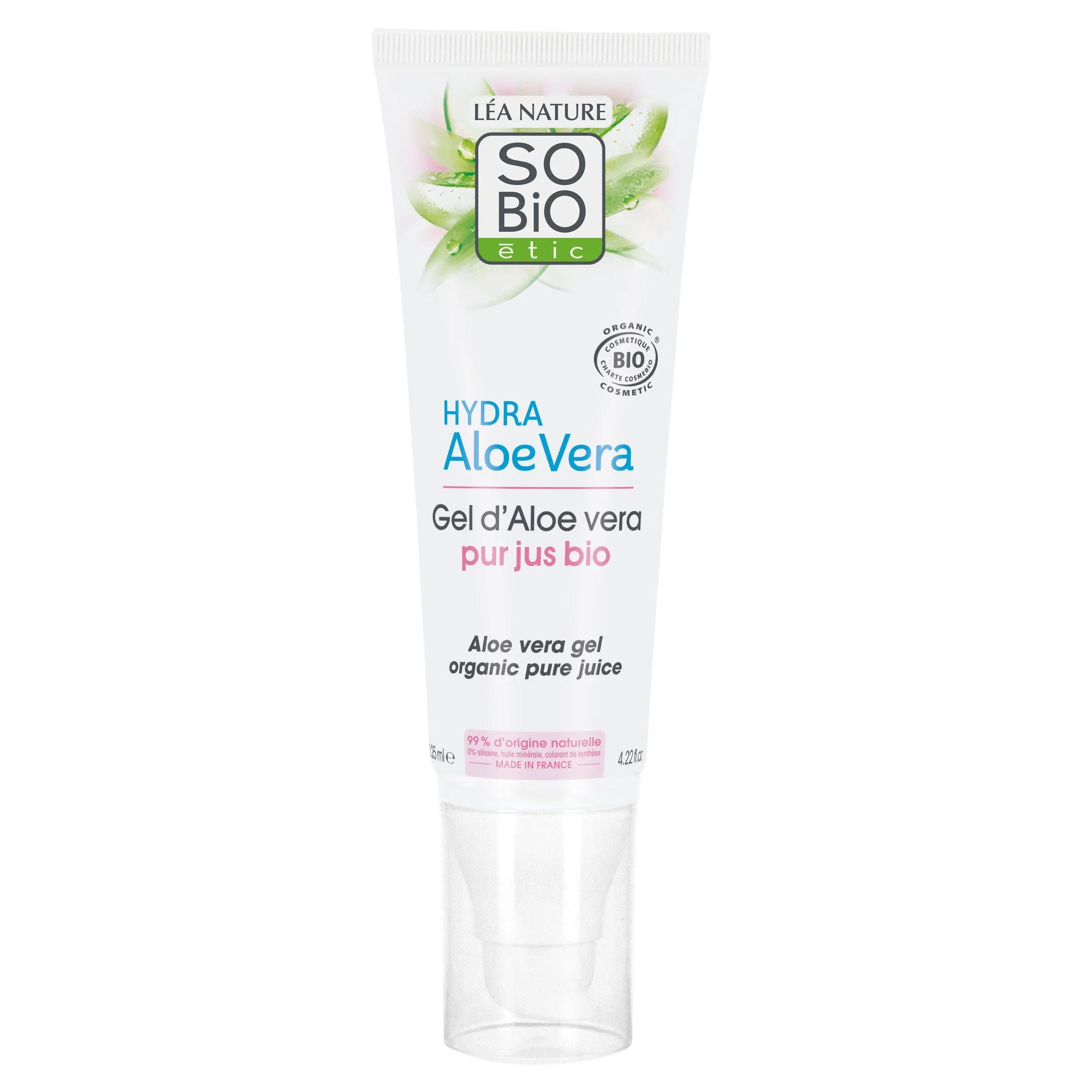SO’BiO étic Aloe Vera Gel - hypoallergen, BIO (125 ml) - intensive Feuchtigkeit und Beruhigung der Haut
