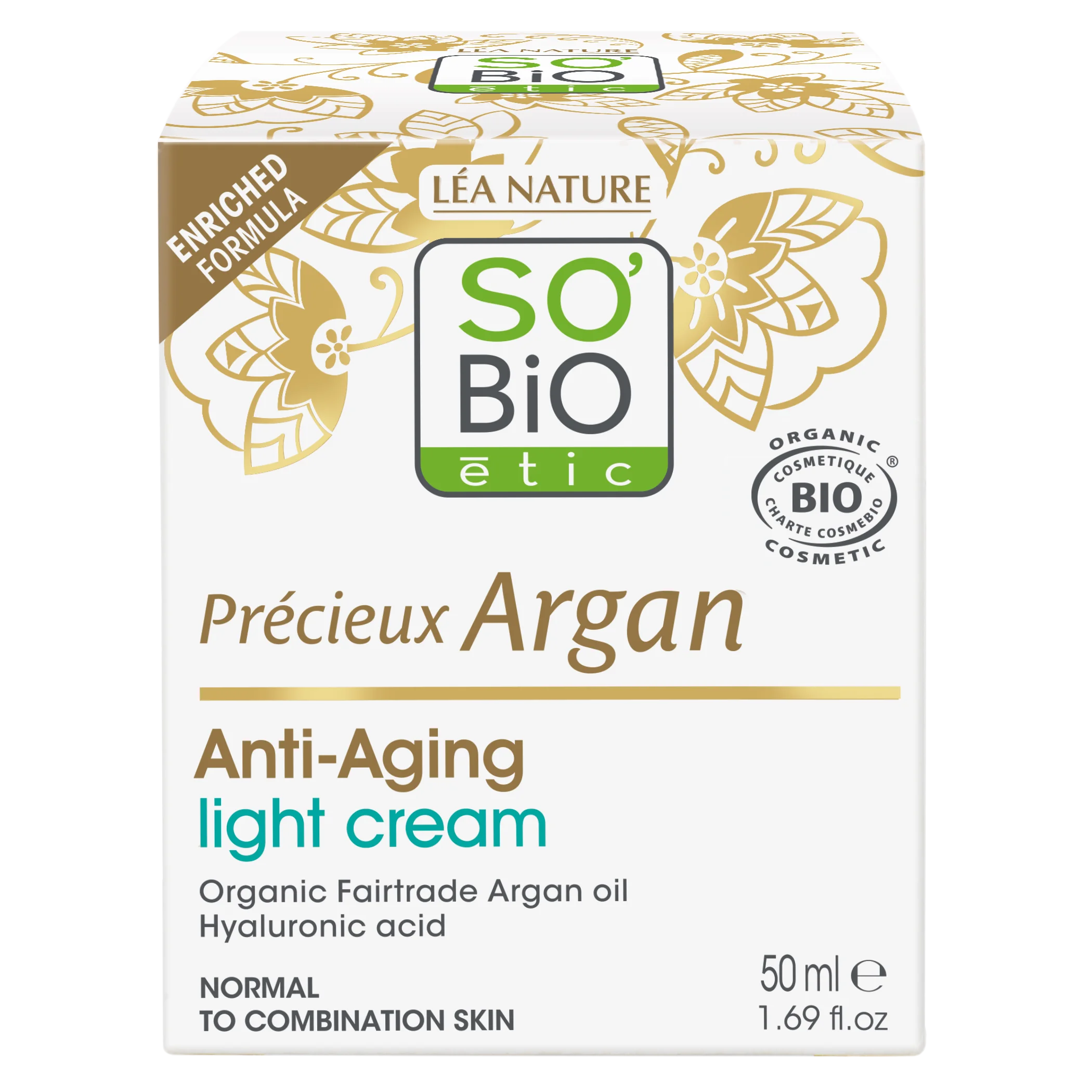 SO’BiO étic Anti-age Precieux Argan Leichte Tagescreme für normale bis Mischhaut BIO (50 ml) – spendet Feuchtigkeit und festigt die Haut