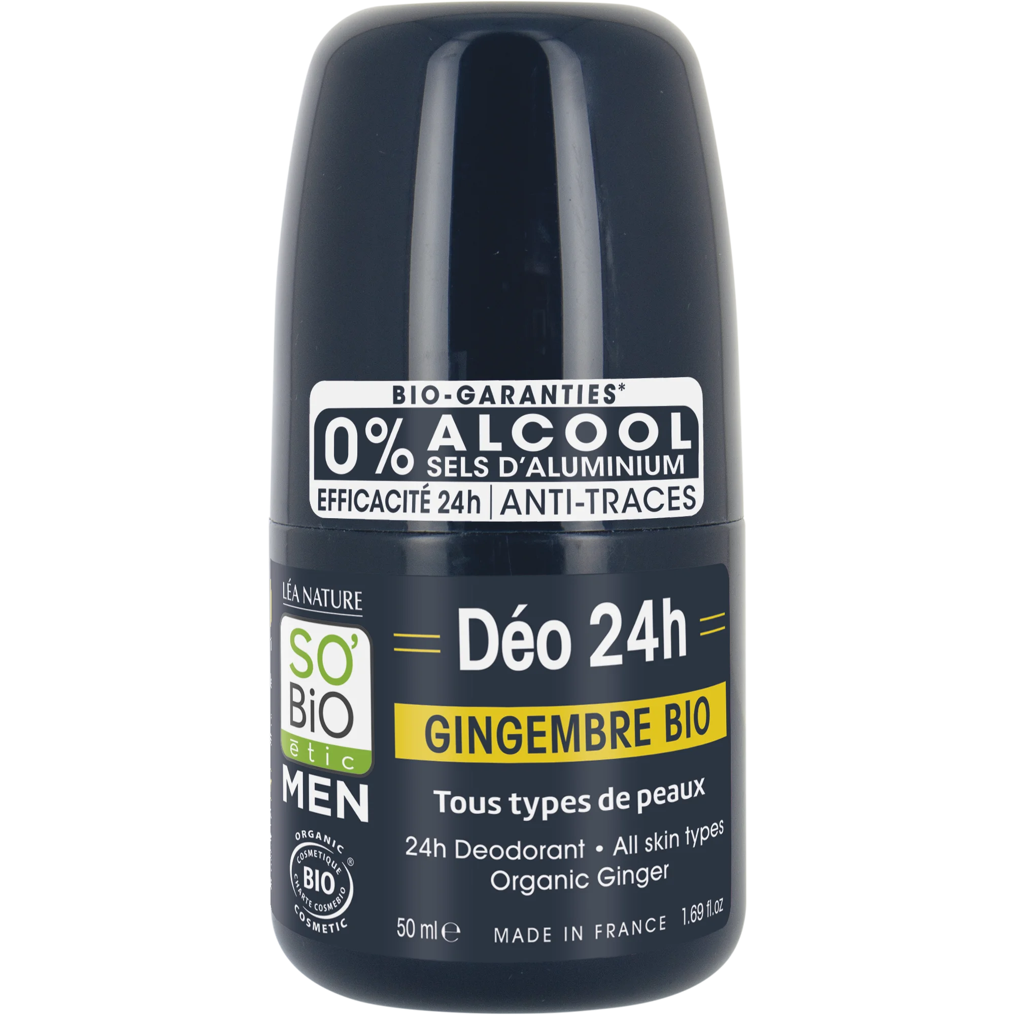 SO’BiO étic Deodorant Roll-on 24h MEN – Ingwer BIO (50 ml) – wirksam bis zu 24 Stunden