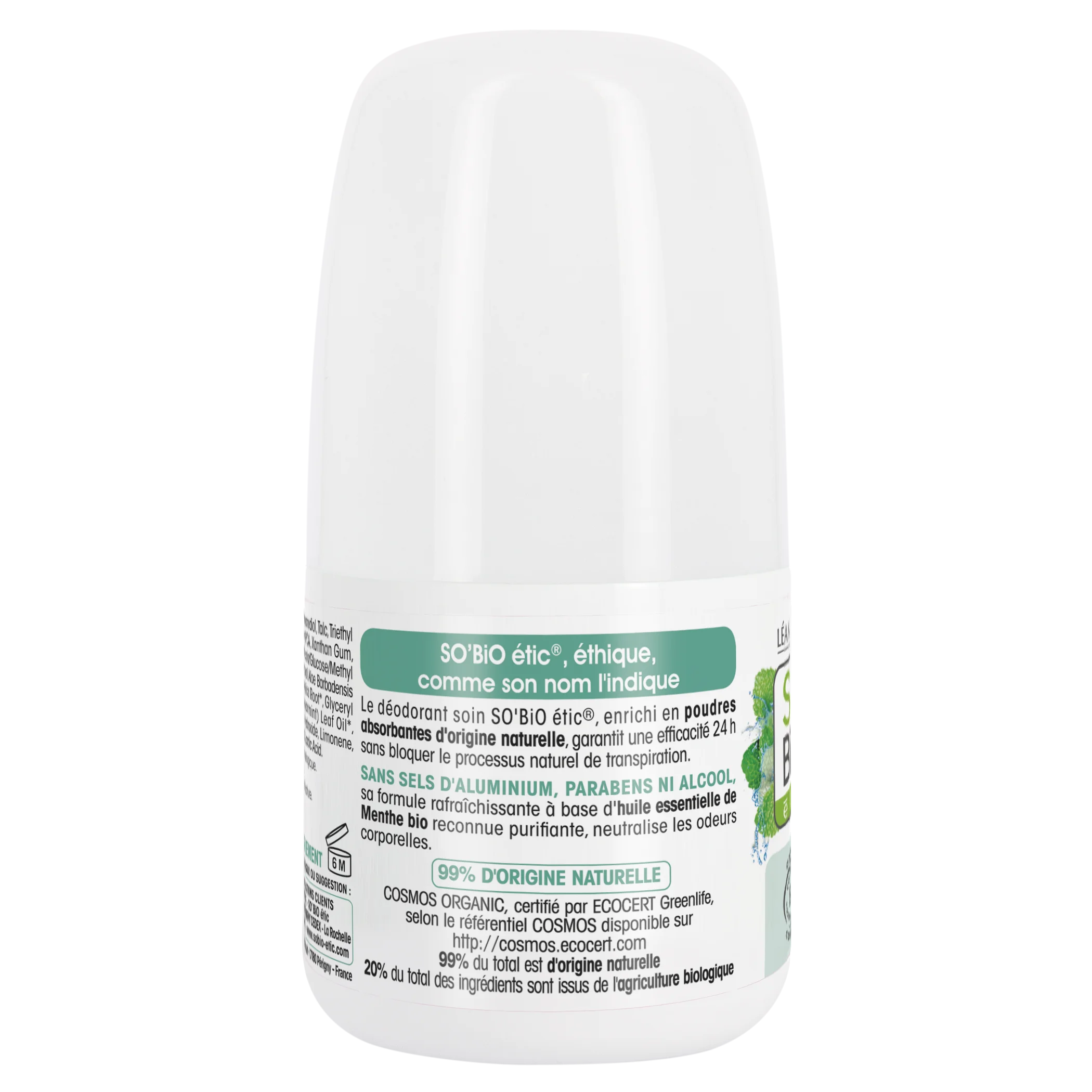 SO’BiO étic Deodorant Roll-on 24h erfrischend mit Bio-Minze (50 ml) – wirkt bis zu 24 Stunden