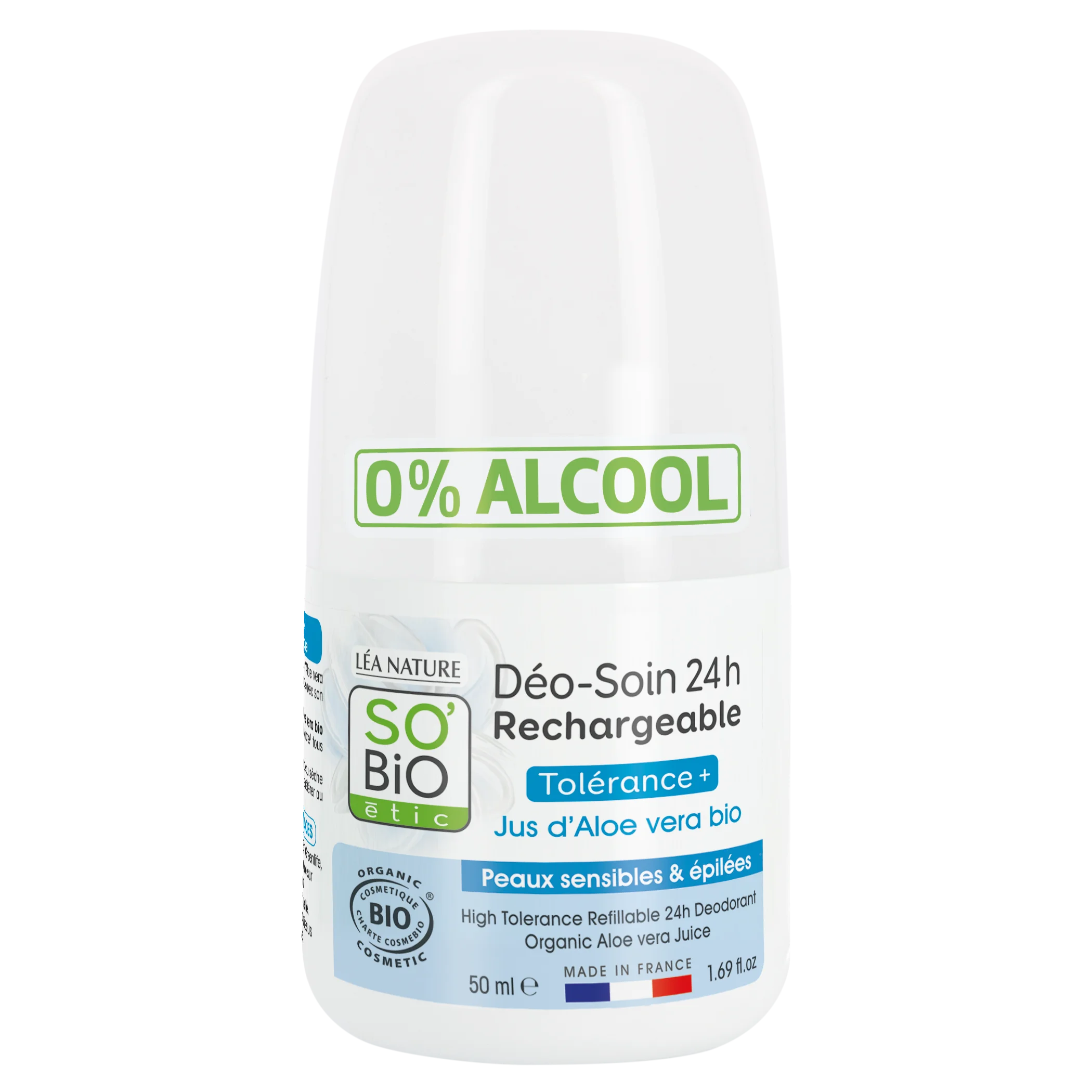 SO’BiO étic Deodorant Roll-on 24h - Tolerance+ mit Bio-Aloe Vera (50 ml) - wirksam bis zu 24 Stunden