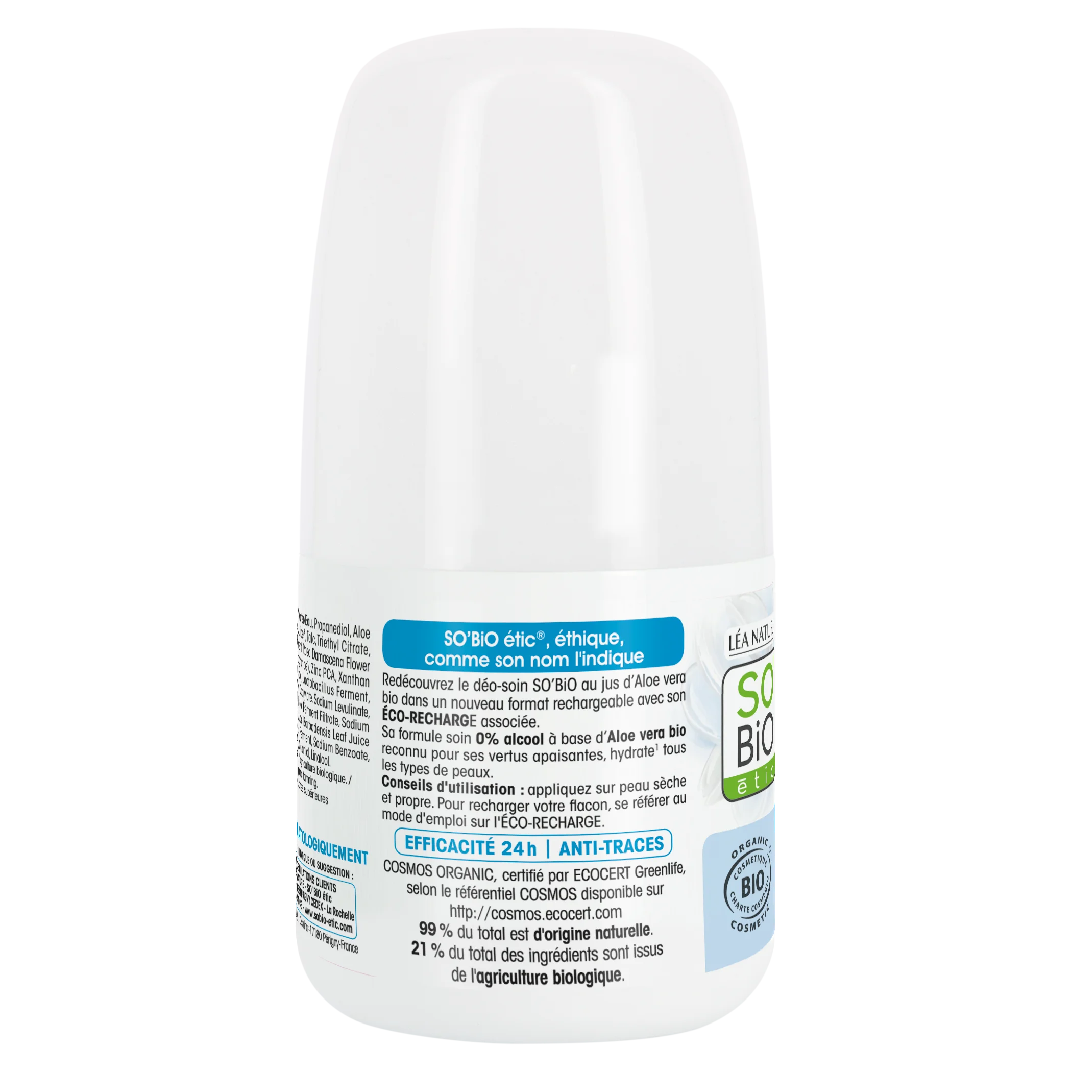 SO’BiO étic Deodorant Roll-on 24h - Tolerance+ mit Bio-Aloe Vera (50 ml) - wirksam bis zu 24 Stunden