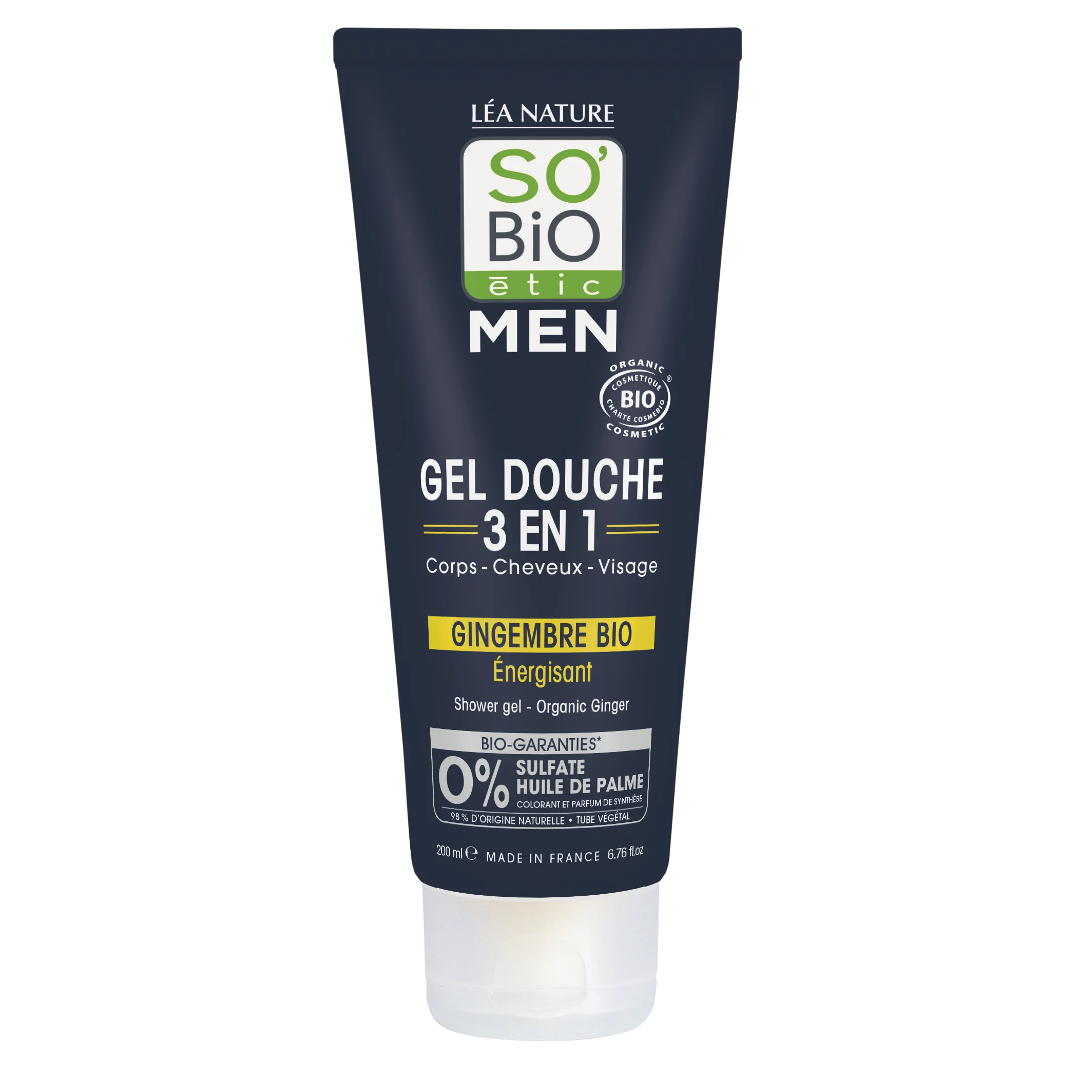 SO’BiO étic MEN 3in1 Duschgel – belebender Bio-Ingwer (200 ml) – für Körper, Gesicht und Haare