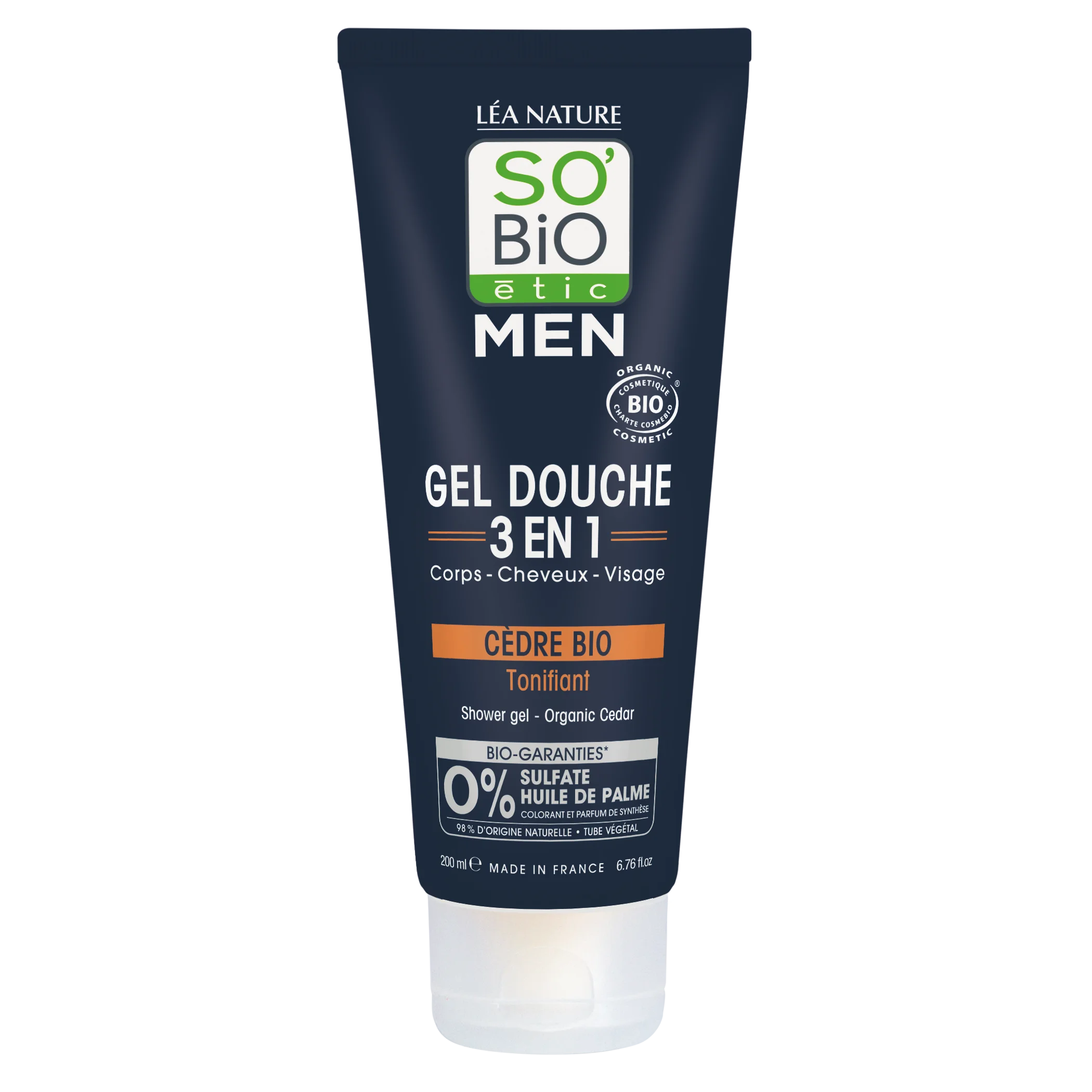 SO’BiO étic MEN 3-in-1 Duschgel – belebende BIO-Zeder (200 ml) – für Körper, Gesicht und Haare