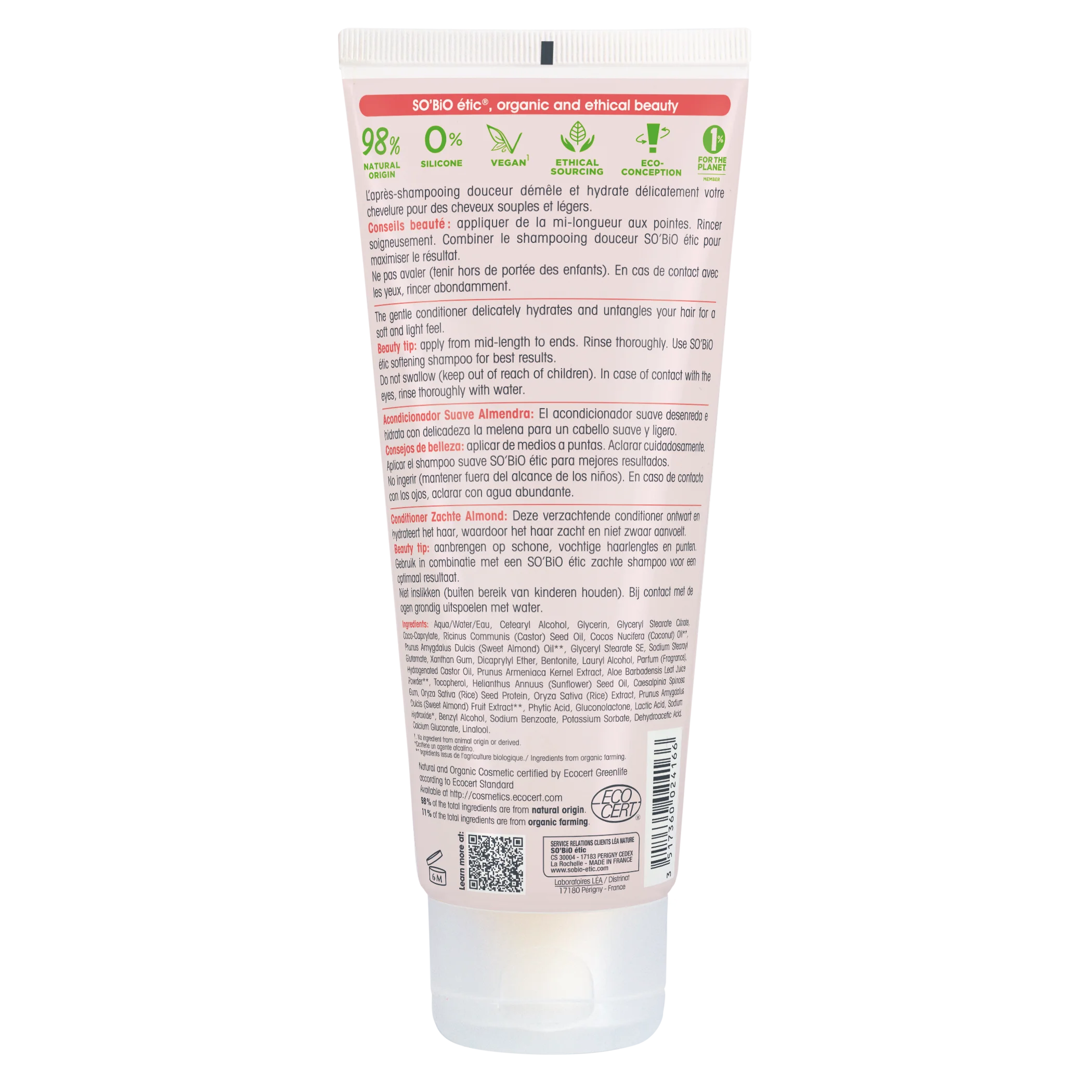 SO’BiO étic Haarspülung mit Mandelmilch und Bio-Reisproteinen (200 ml) - für alle Haartypen
