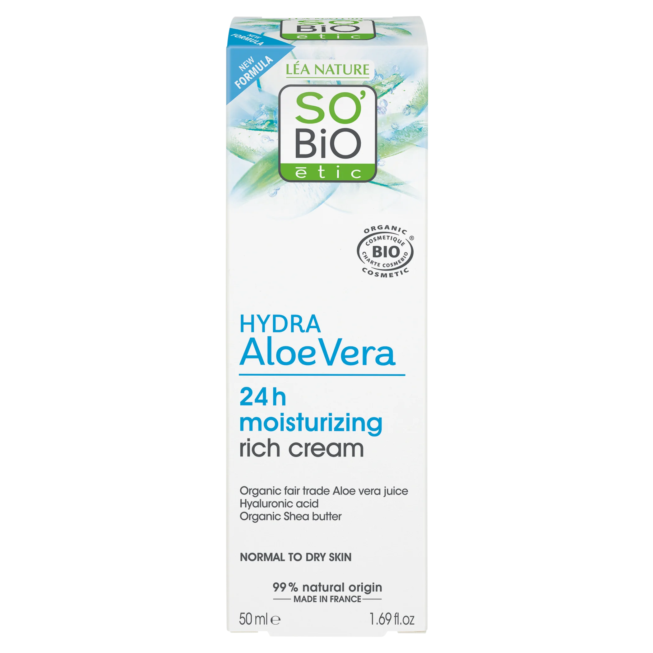SO’BiO étic Reichhaltig feuchtigkeitsspendende Tagescreme mit BIO-Aloe vera (50 ml) – mit Hyaluronsäure