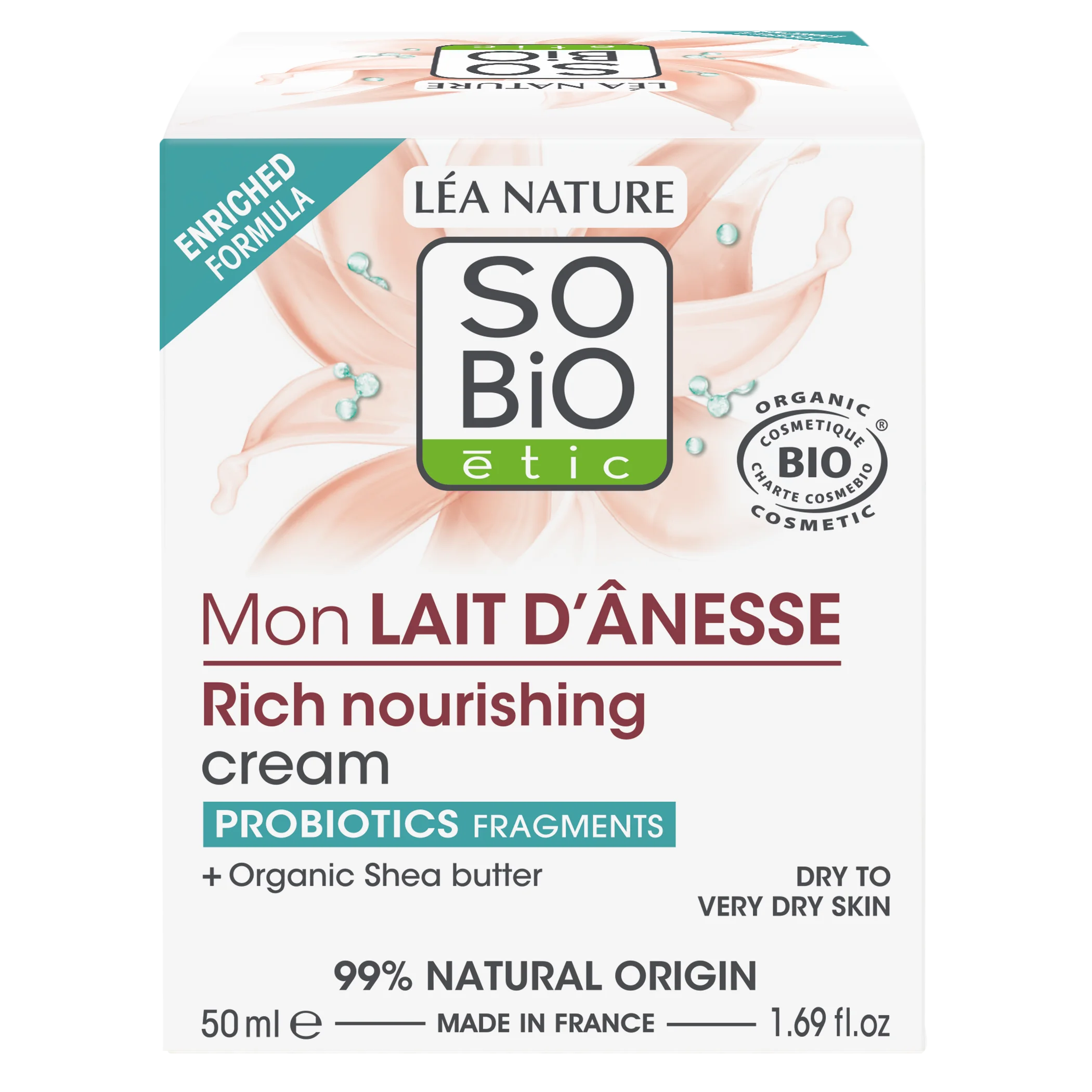 SO’BiO étic Reichhaltig nährende Creme mit BIO-Eselsmilch (50 ml) – für sehr trockene Haut