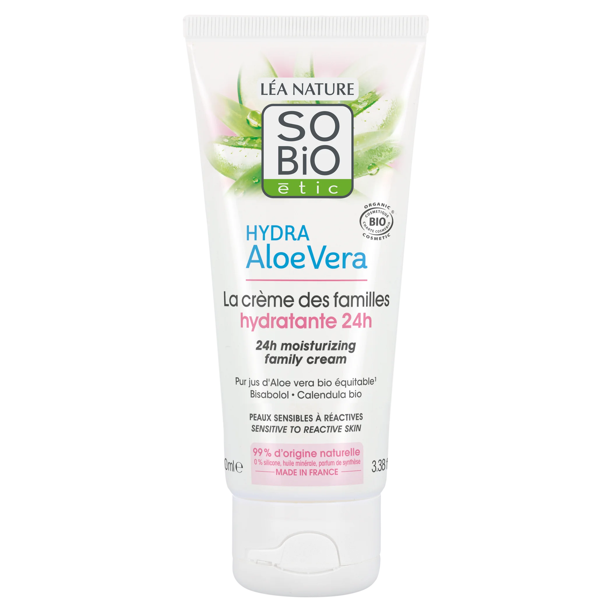 SO’BiO étic Hypoallergene Feuchtigkeitscreme mit Aloe vera für die ganze Familie BIO (100 ml) – spendet Feuchtigkeit, beruhigt und regeneriert