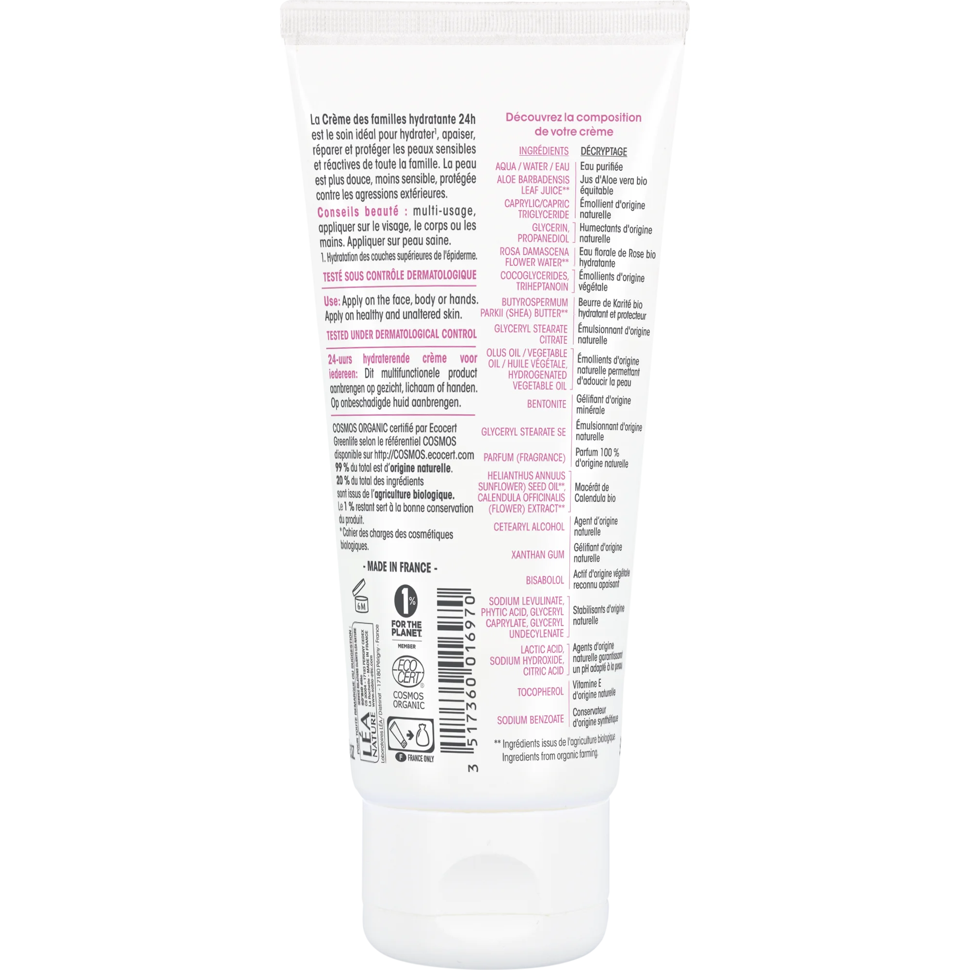 SO’BiO étic Hypoallergene Feuchtigkeitscreme mit Aloe vera für die ganze Familie BIO (100 ml) – spendet Feuchtigkeit, beruhigt und regeneriert