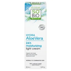 SO’BiO étic Leicht feuchtigkeitsspendende Tagescreme mit BIO-Aloe Vera (50 ml) – mit Hyaluronsäure