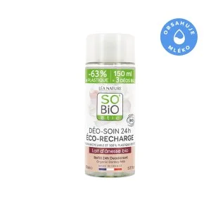 SO’BiO étic Nachfüllung für 24h feuchtigkeitsspendendes Roll-on-Deodorant mit Bio-Eselsmilch (150 ml) - eine Nachfüllung ersetzt drei Roll-ons