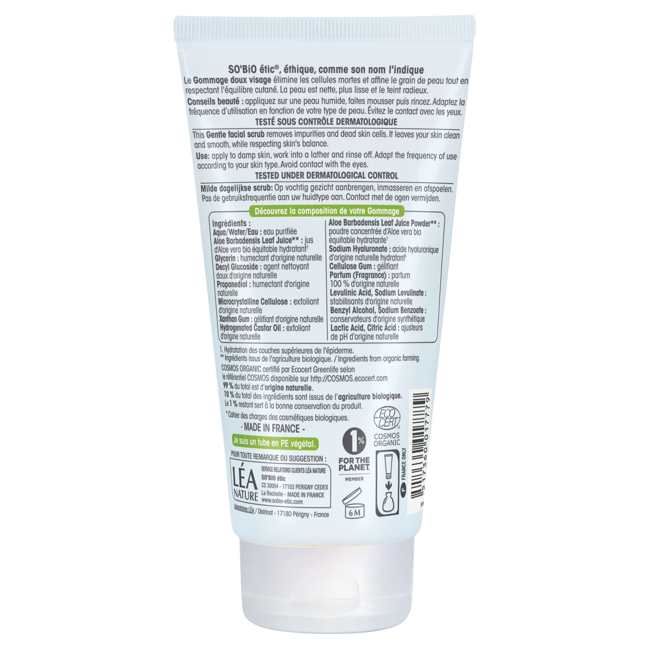 SO’BiO étic Sanftes Peeling für häufige Anwendung Aloe Vera, feuchtigkeitsspendend, BIO (150 ml) - mit Hyaluronsäure