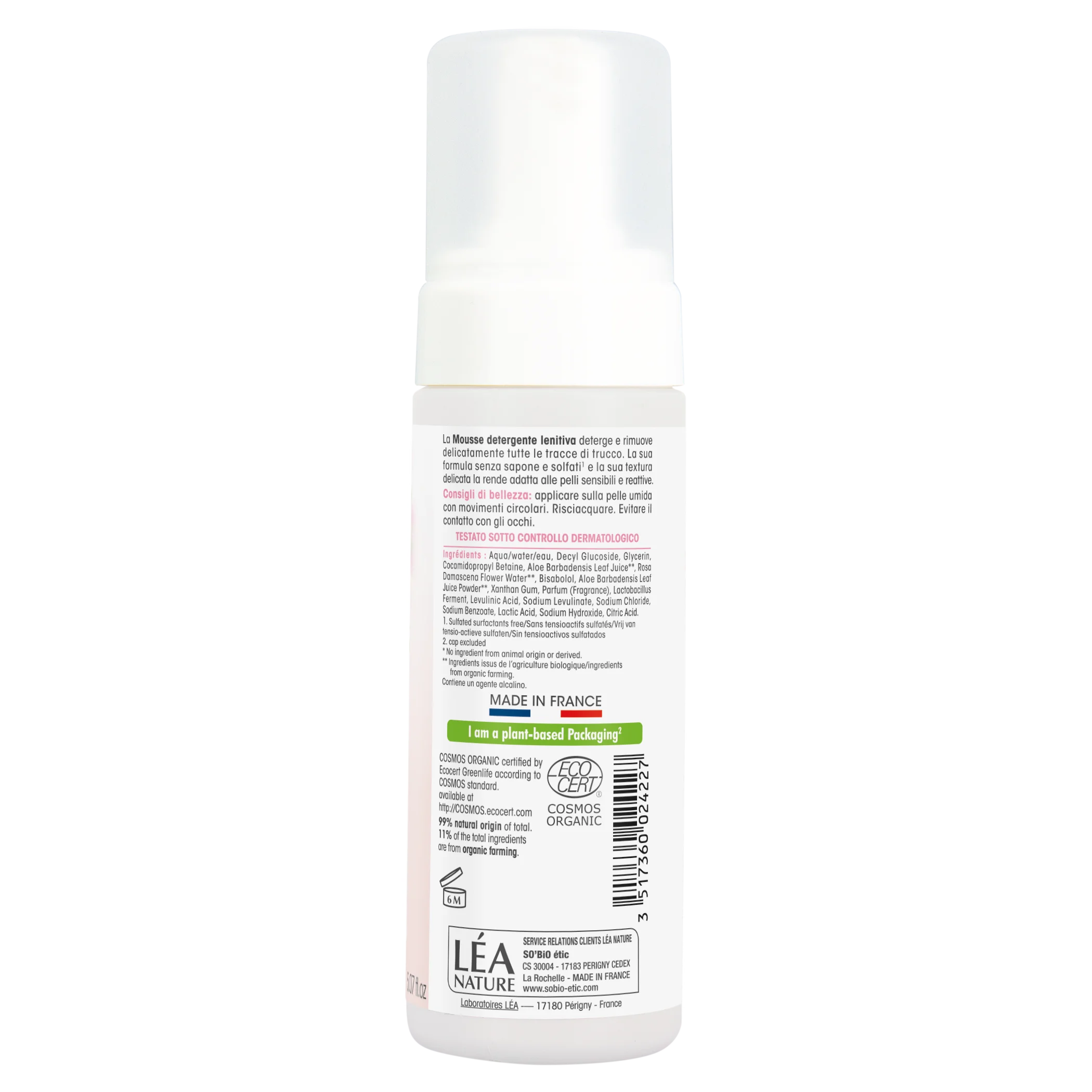 SO’BiO étic Beruhigender Reinigungsschaum Aloe Vera BIO (150 ml) – angereichert mit Rosenwasser