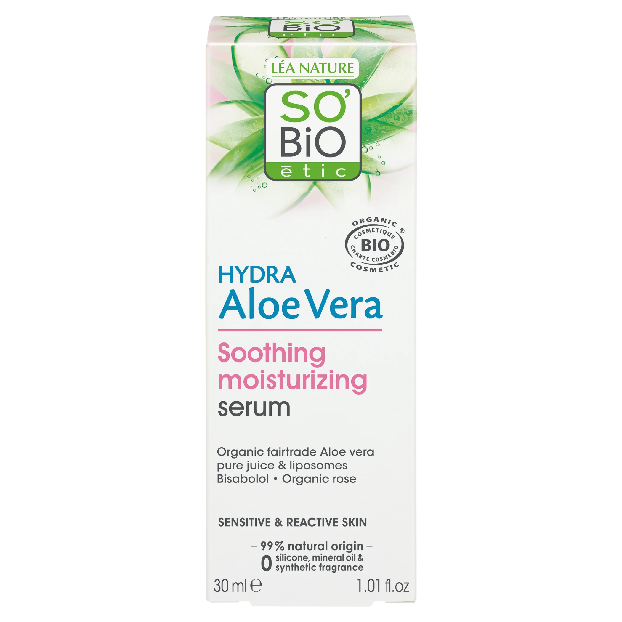 SO’BiO étic Gesichtsserum mit Aloe vera – Beruhigung und Feuchtigkeit für empfindliche Haut BIO (30 ml) – spendet Feuchtigkeit, beruhigt und bringt die Haut zum Strahlen