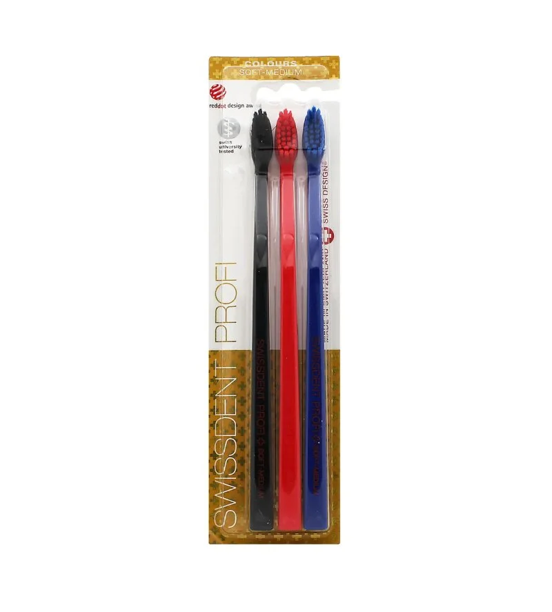 Profi Colours Zahnbürsten soft-medium 3 St. Schwarz, Rot, Blau