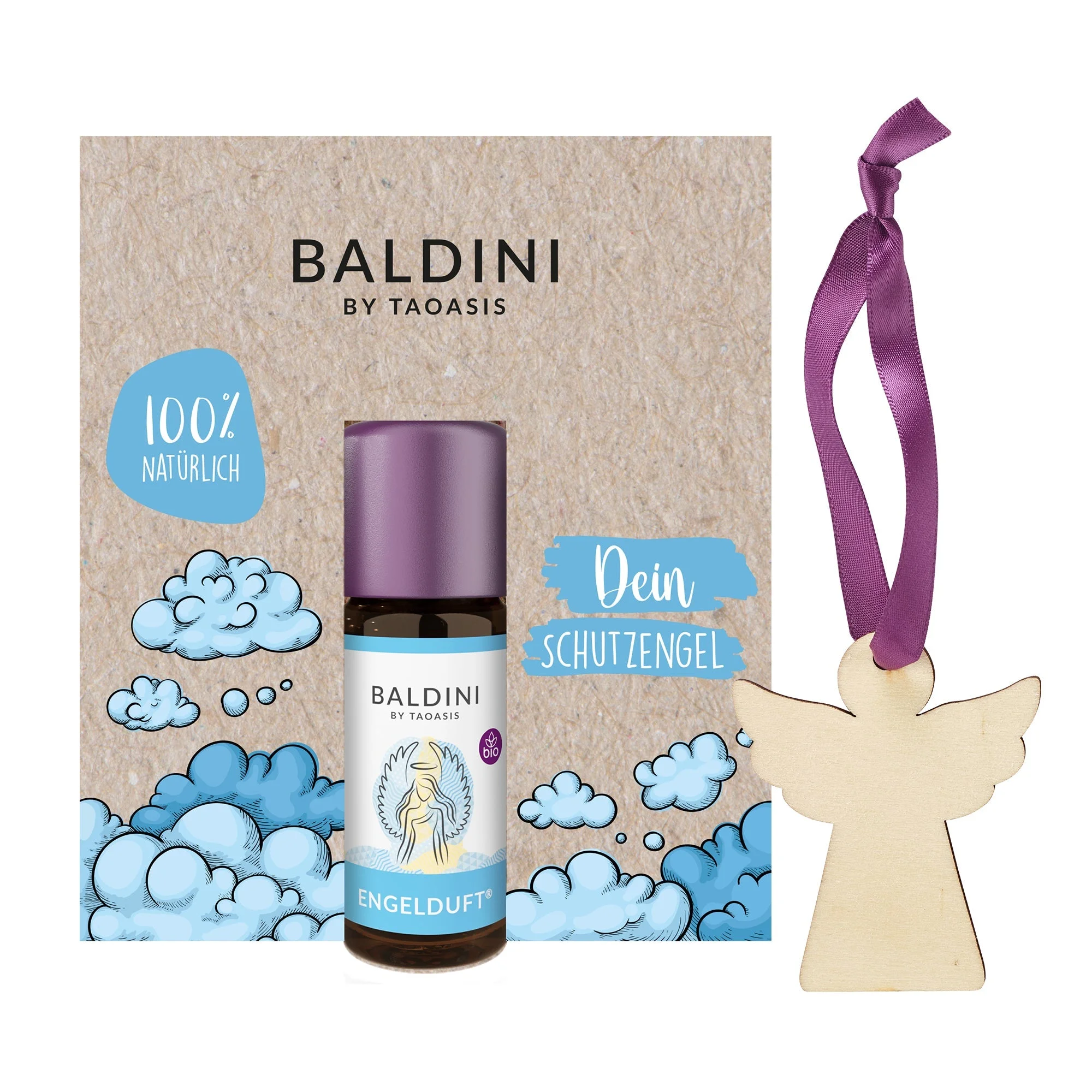 Taoasis Baldini Aroma-Mini-Set Angel Scent BIO (10 ml) – Holzanhänger als Diffusor