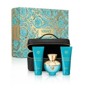 Versace Pour Femme Dylan Turquoise Eau de Toilette für Damen + Duschgel 100 ml + Bodygel 100 ml + Kosmetiktasche