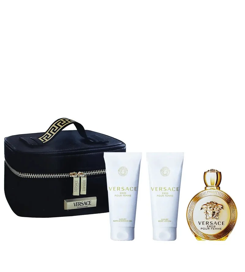 Eros Pour Femme Geschenkset + Körperlotion 100 ml + Duschgel 100 ml + Kosmetiktasche Eau de Parfum für Damen