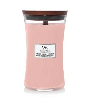 WoodWick Pressed Blooms & Patchouli Duftkerze mit Holzdocht für Männer