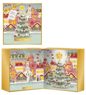 Yankee Candle Passport to the Holidays Adventskalender Buch Votivkerze im Glas 12x37 g + Teelichtkerze 12x9,8 g + Glas-Kerzenhalter