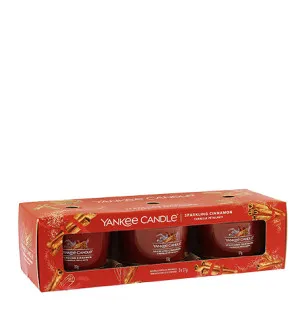 Yankee Candle Sparkling Cinnamon Votivkerze im Glas 3 x 37 g