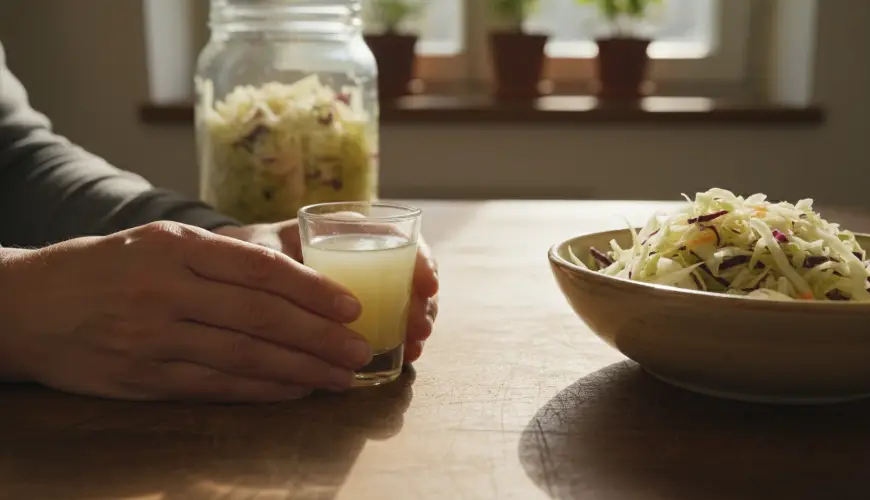 # Hausgemachter probiotischer Shot aus Sauerkrautsaft für jeden Tag