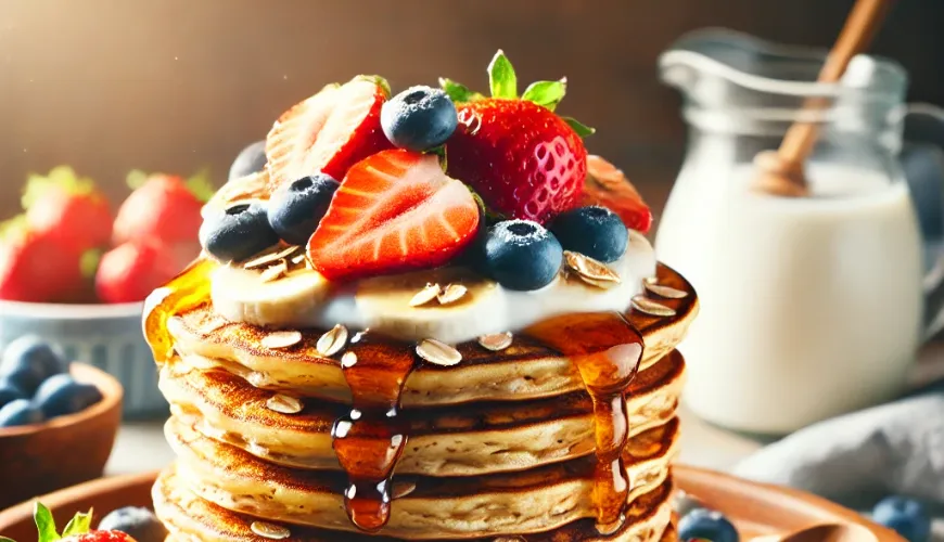 Probieren Sie die köstlichen Fitness-Pfannkuchen voller Proteine aus.