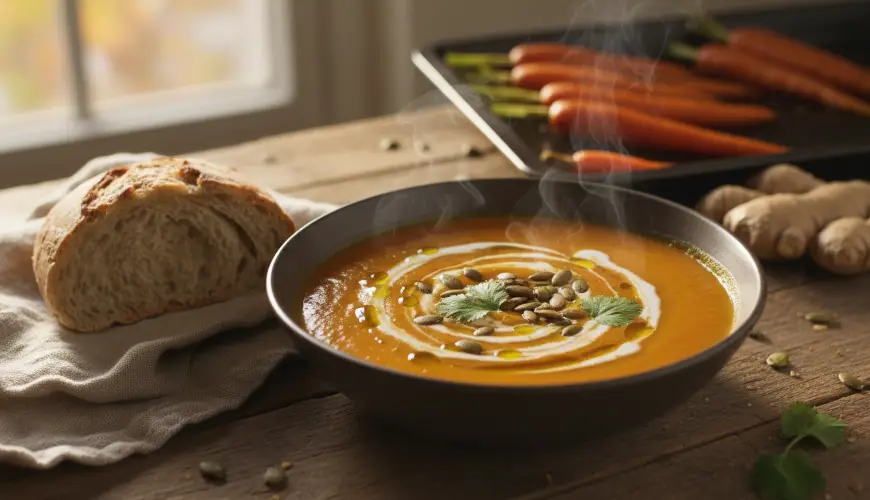 Seidig cremige geröstete Karotten-Ingwer-Suppe ohne Sahne