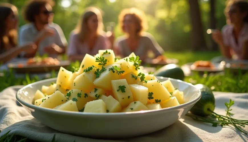 Entdecken Sie, wie man österreichischen Kartoffelsalat mit Gurke zubereitet