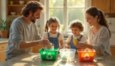 Kinder und Ökologie beginnen zu Hause, wenn Sie aus Mülltrennung und Wassersparen ein Spiel machen.
