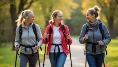 Nordic Walking ist Gehen mit Stöcken, das den ganzen Körper einbezieht und die Gelenke schont.