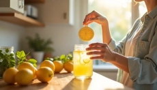 Wasser mit Zitrone abends hilft bei der Entgiftung und einem besseren Schlaf.